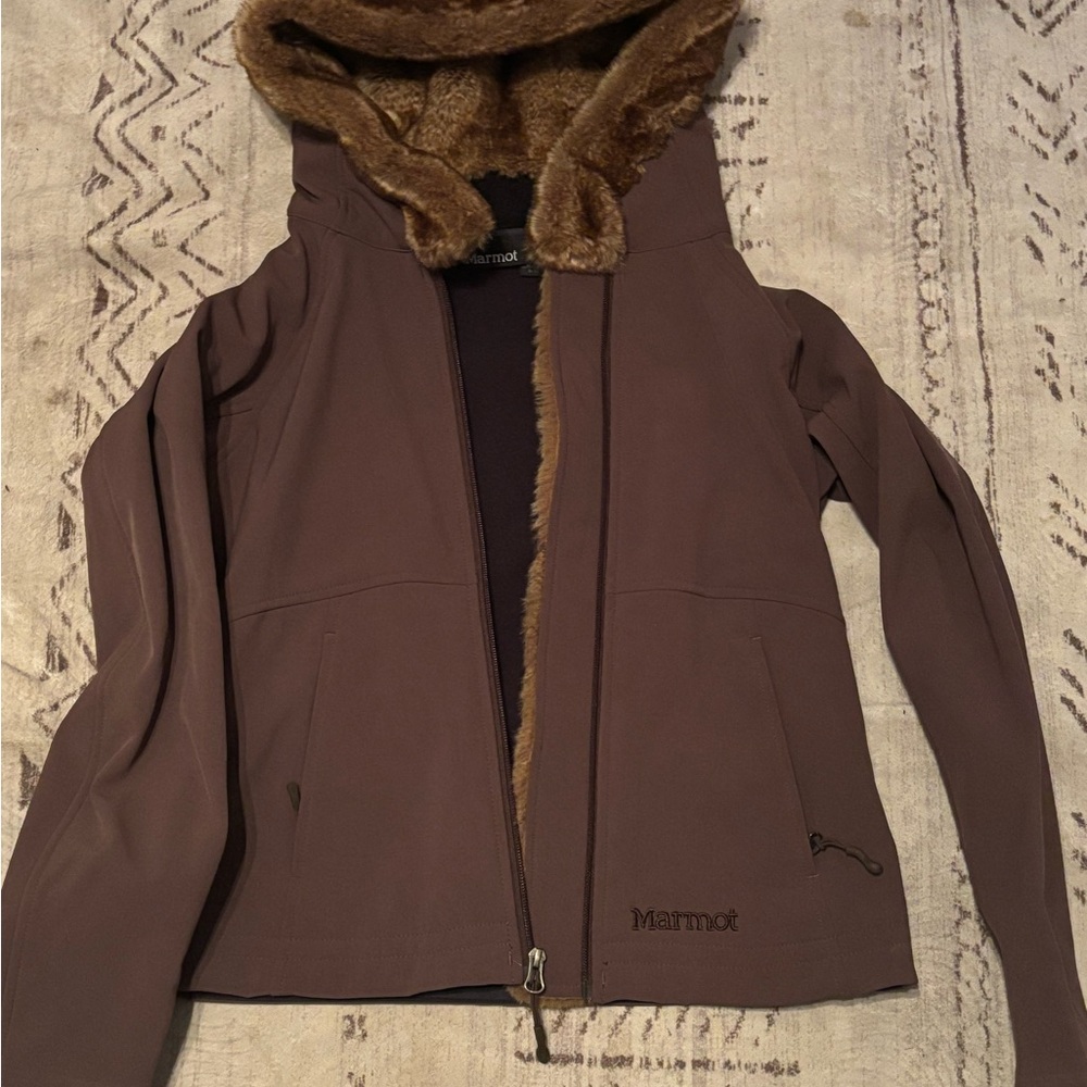 Marmot Women's Chocolate Brown Ski Jacket with Faux Fur